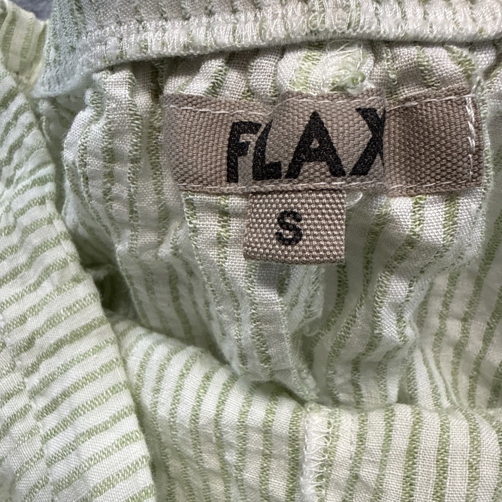 Flax linen shorts women's S 6-10 green stripe Bermuda pockets lagenlook NWOT - Picture 7 of 11